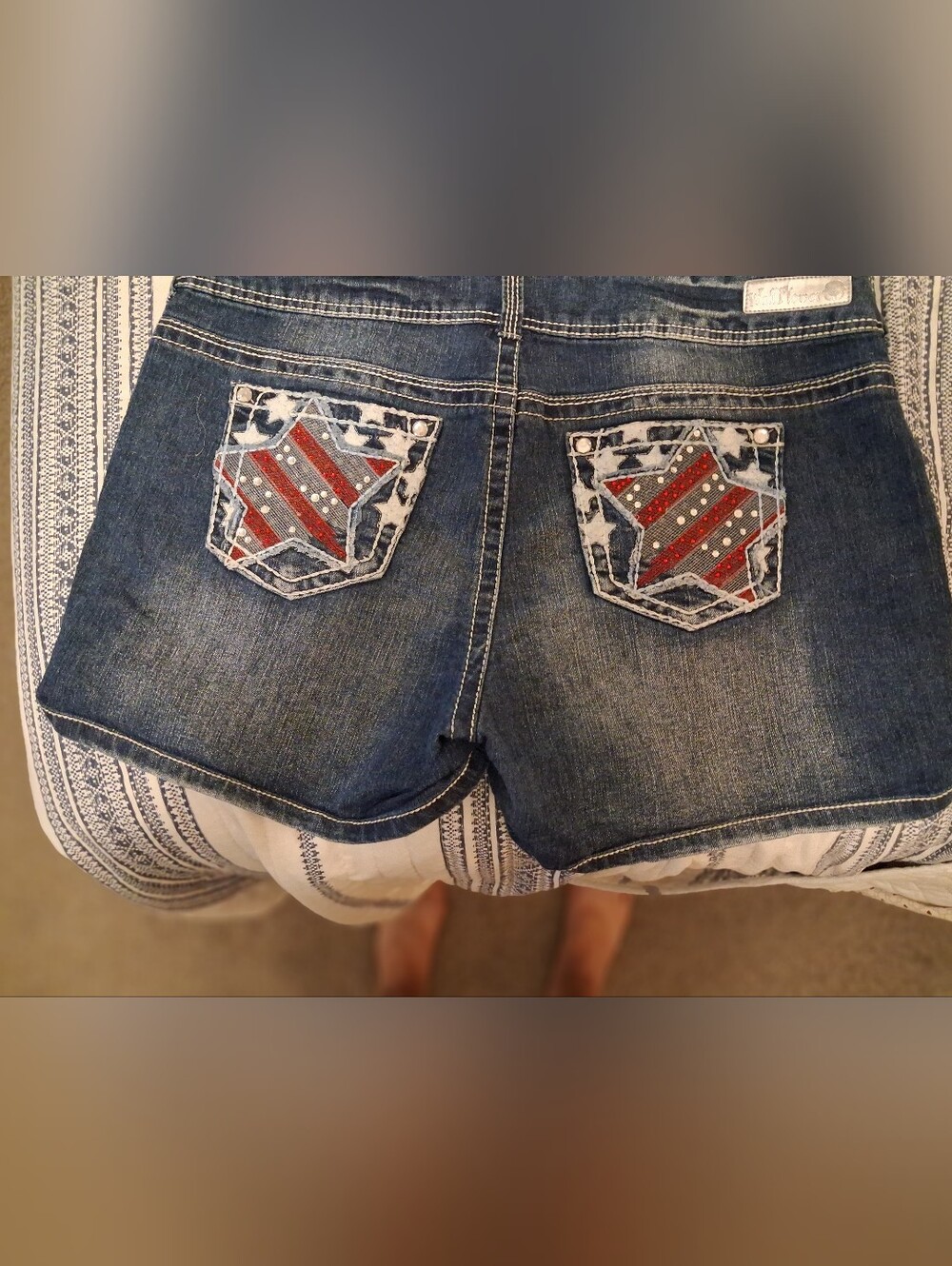 Wallflower Women’s Blue Denim Jeans with Red & White Embroidered Patches